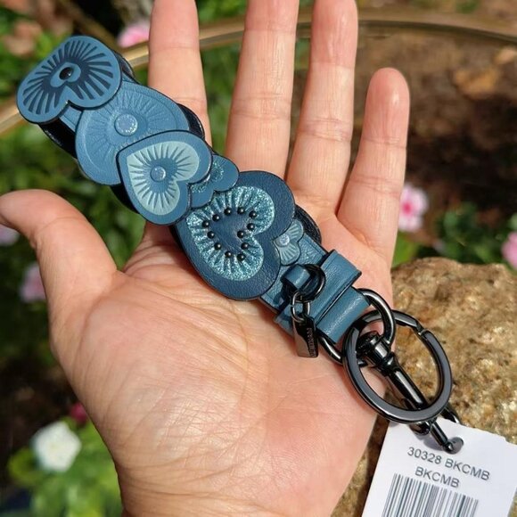 Coach Heart Blue Leather Keychain Bag - Picture 7 of 7